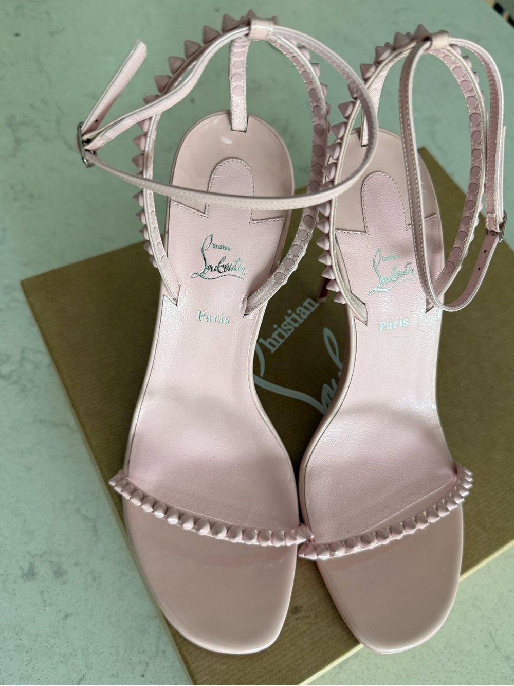 Christian Louboutin So Me Pink Patent Leather Studded Ankle-Strap Heels - Picture 5 of 6